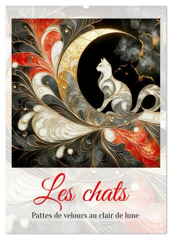 Les chats - Pattes de velours au clair de lune (Calendrier mural 2027 DIN A2 horizontal), CALVENDO calendrier mensuel
