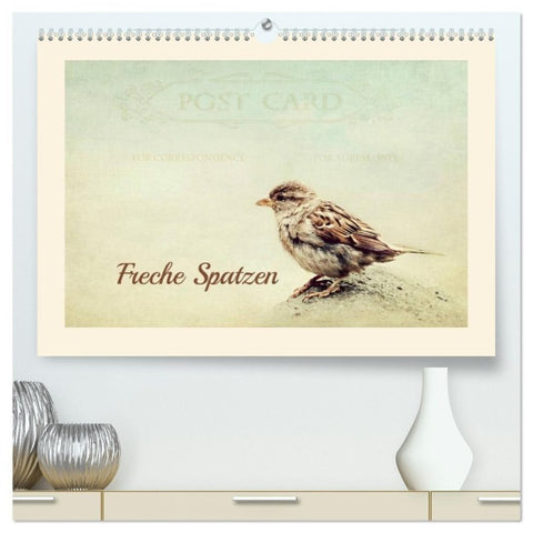 Freche Spatzen (hochwertiger Premium Wandkalender 2027 DIN A2 quer), Kunstdruck in Hochglanz