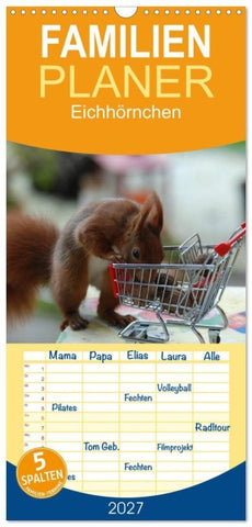 Familienplaner 2027 - Spaß mit Eichhörnchen! mit 5 Spalten (Wandkalender, 21 x 45 cm) CALVENDO