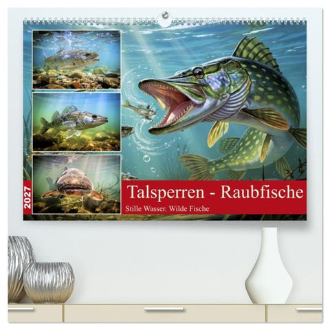 Talsperren - Raubfische (hochwertiger Premium Wandkalender 2027 DIN A2 quer), Kunstdruck in Hochglanz