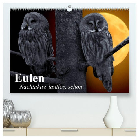 Eulen. Nachtaktiv, lautlos, schön (hochwertiger Premium Wandkalender 2027 DIN A2 quer), Kunstdruck in Hochglanz