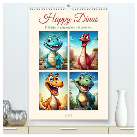 Happy Dinos (hochwertiger Premium Wandkalender 2027 DIN A2 hoch), Kunstdruck in Hochglanz