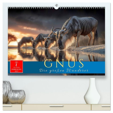 Gnus - die großen Wanderer (hochwertiger Premium Wandkalender 2027 DIN A2 quer), Kunstdruck in Hochglanz