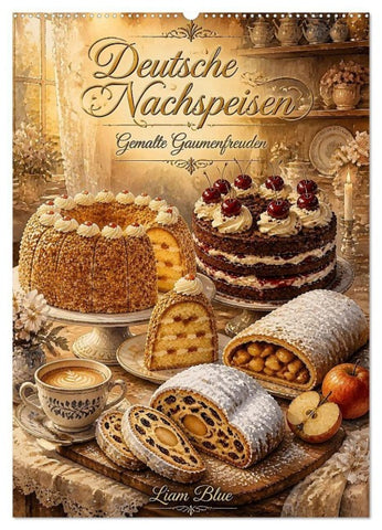 Deutsche Nachspeisen - Gemalte Gaumenfreuden (Wandkalender 2027 DIN A2 hoch), CALVENDO Monatskalender