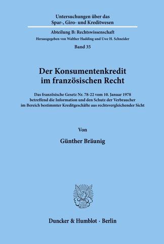 Der Konsumentenkredit im französischen Recht.