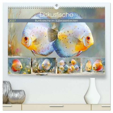 Diskusfische. Buntbarsche im Süßwasserbecken (hochwertiger Premium Wandkalender 2027 DIN A2 quer), Kunstdruck in Hochglanz