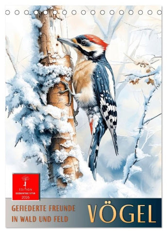 Vögel - gefiederte Freunde in Wald und Feld (Tischkalender 2026 DIN A5 hoch), CALVENDO Monatskalender