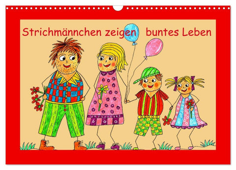 Strichmännchen zeigen buntes Leben (Wandkalender 2026 DIN A3 quer), CALVENDO Monatskalender