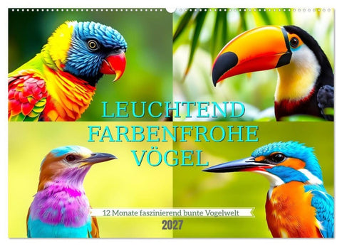 Leuchtend farbenfrohe Vögel (Wandkalender 2027 DIN A2 quer), CALVENDO Monatskalender