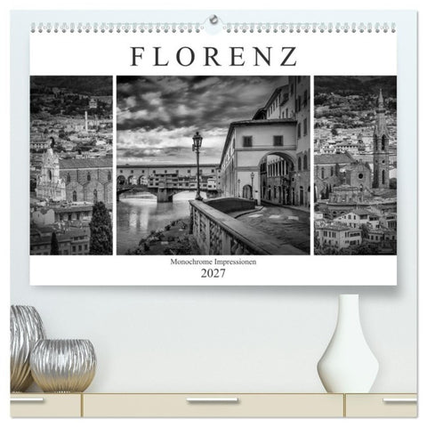 FLORENZ Monochrome Impressionen (hochwertiger Premium Wandkalender 2027 DIN A2 quer), Kunstdruck in Hochglanz