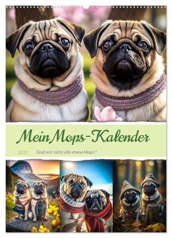 Mein Mops-Kalender (Wandkalender 2027 DIN A2 hoch), CALVENDO Monatskalender
