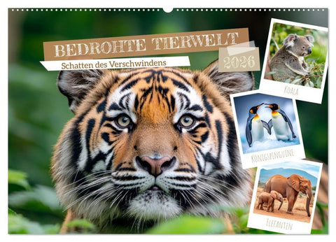 Bedrohte Tierwelt SCHATTEN DES VERSCHWINDENS (Wandkalender 2026 DIN A2 quer), CALVENDO Monatskalender