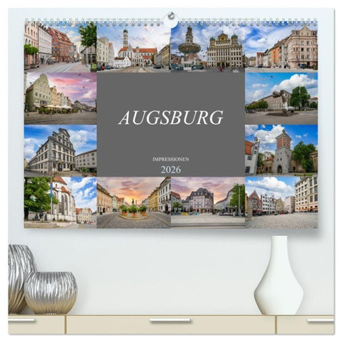 Augsburg Impressionen (hochwertiger Premium Wandkalender 2026 DIN A2 quer), Kunstdruck in Hochglanz