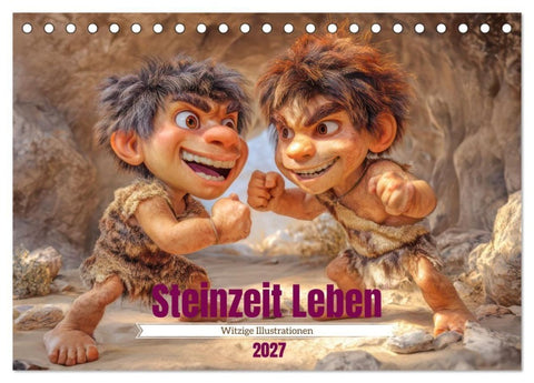 Steinzeit Leben - Witzige Illustrationen (Tischkalender 2027 DIN A5 quer), CALVENDO Monatskalender