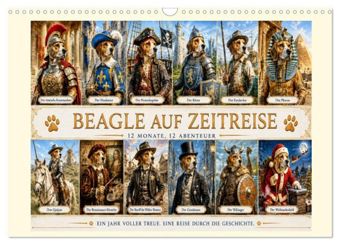 Beagle auf Zeitreise (Wandkalender 2027 DIN A3 quer), CALVENDO Monatskalender