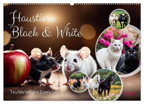 Haustiere - Black and White (Wandkalender 2027 DIN A2 quer), CALVENDO Monatskalender