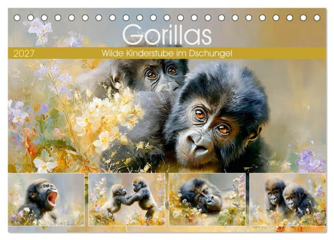 Gorillas. Wilde Kinderstube im Dschungel (Tischkalender 2027 DIN A5 quer), CALVENDO Monatskalender