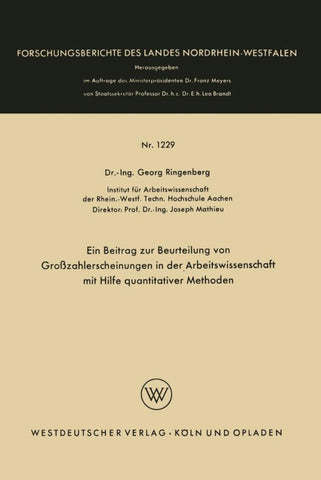 Ein Beitrag zur Beurteilung von Großzahlerscheinungen in der Arbeitswissenschaft mit Hilfe quantitativer Methoden