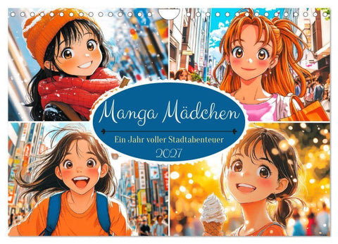 Manga Mädchen. Ein Jahr voller Stadtabenteuer (Wandkalender 2027 DIN A4 quer), CALVENDO Monatskalender