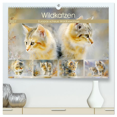 Wildkatzen. Europas scheue Waldbewohner (hochwertiger Premium Wandkalender 2027 DIN A2 quer), Kunstdruck in Hochglanz