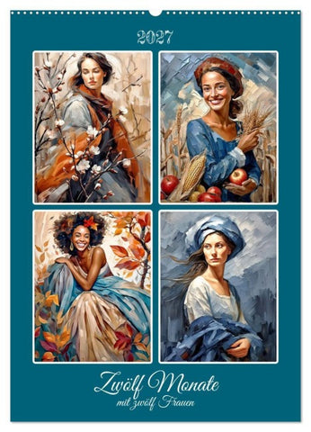 Zwölf Monate mit zwölf Frauen (Wandkalender 2027 DIN A2 hoch), CALVENDO Monatskalender