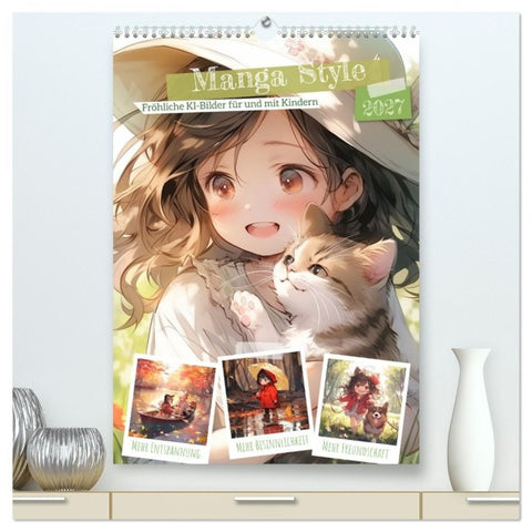 Manga Style Kinder (hochwertiger Premium Wandkalender 2027 DIN A2 hoch), Kunstdruck in Hochglanz
