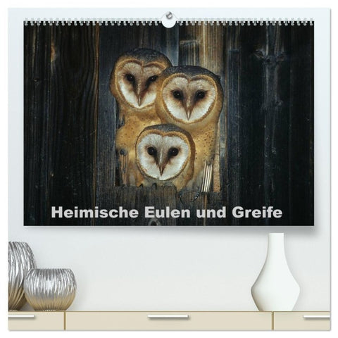 Heimische Eulen und Greife (hochwertiger Premium Wandkalender 2027 DIN A2 quer), Kunstdruck in Hochglanz