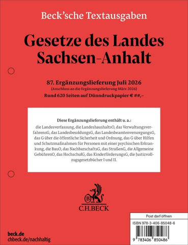 Gesetze des Landes Sachsen-Anhalt 87. Ergänzungslieferung