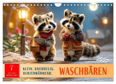 Waschbären - Klein. Knuddelig. Herzerwärmend. (Wandkalender 2027 DIN A4 quer), CALVENDO Monatskalender