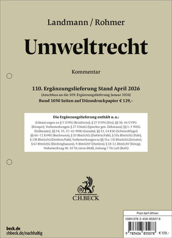 Umweltrecht 110. Ergänzungslieferung