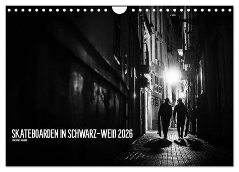 Skateboarden in Schwarz-Weiß (Wandkalender 2026 DIN A4 quer), CALVENDO Monatskalender