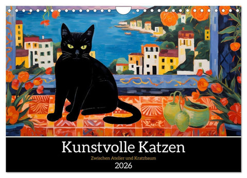 Kunstvolle Katzen (Wandkalender 2026 DIN A4 quer), CALVENDO Monatskalender