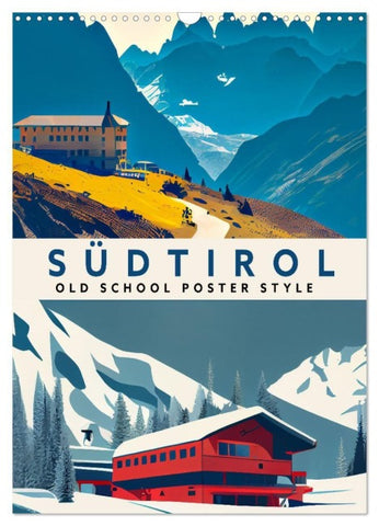 Südtirol - Old School Poster Style (Wandkalender 2027 DIN A3 hoch), CALVENDO Monatskalender