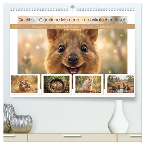 Quokkas - Glückliche Momente im australischen Busch (hochwertiger Premium Wandkalender 2027 DIN A2 quer), Kunstdruck in Hochglanz