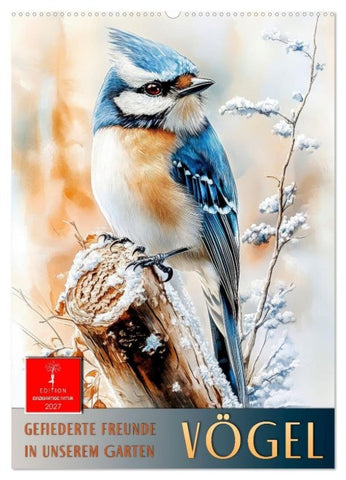 Vögel - gefiederte Freunde in unserem Garten (Wandkalender 2027 DIN A2 hoch), CALVENDO Monatskalender