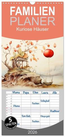 Familienplaner 2026 - Kuriose Häuser mit 5 Spalten (Wandkalender, 21 x 45 cm) CALVENDO