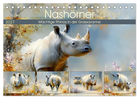 Nashörner. Mächtige Rhinos in der Grassavanne (Tischkalender 2027 DIN A5 quer), CALVENDO Monatskalender