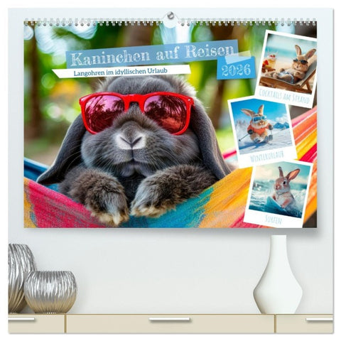 Kaninchen auf Reisen (hochwertiger Premium Wandkalender 2026 DIN A2 quer), Kunstdruck in Hochglanz