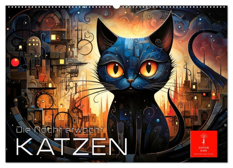 Katzen - die Nacht erwacht (Wandkalender 2026 DIN A2 quer), CALVENDO Monatskalender