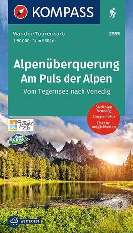 KOMPASS Wander-Tourenkarte Alpenüberquerung, Am Puls der Alpen 1:50.000