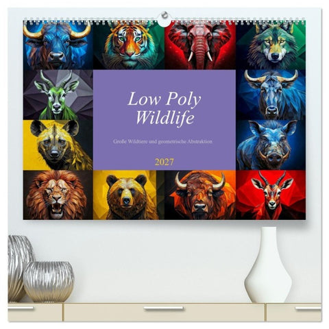 Low Poly Wildlife (hochwertiger Premium Wandkalender 2027 DIN A2 quer), Kunstdruck in Hochglanz
