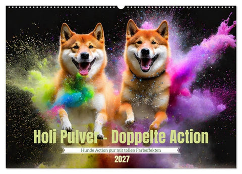 Holi Pulver - Doppelte Action (Wandkalender 2027 DIN A2 quer), CALVENDO Monatskalender