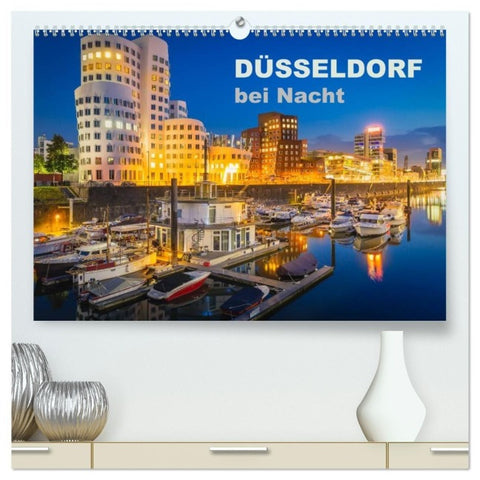 Düsseldorf bei Nacht (hochwertiger Premium Wandkalender 2027 DIN A2 quer), Kunstdruck in Hochglanz