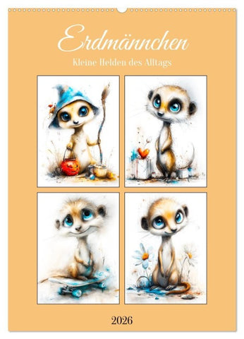 Erdmännchen. Kleine Helden des Alltags (Wandkalender 2026 DIN A2 hoch), CALVENDO Monatskalender