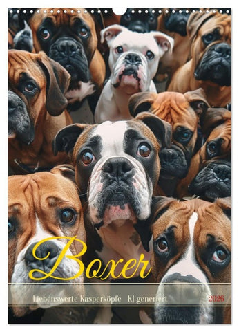 Boxer - Liebenswerte Kasperköpfe (Wandkalender 2026 DIN A3 hoch), CALVENDO Monatskalender