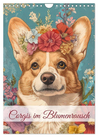 Corgis im Blumenrausch (Wandkalender 2027 DIN A4 hoch), CALVENDO Monatskalender