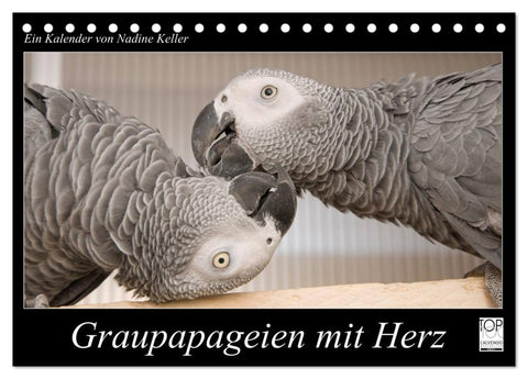 Graupapageien mit Herz (Tischkalender 2026 DIN A5 quer), CALVENDO Monatskalender