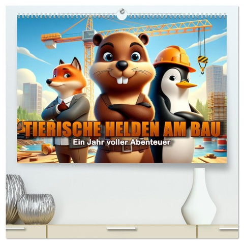 Tierische Helden am Bau: Ein Jahr voller Abenteuer (hochwertiger Premium Wandkalender 2026 DIN A2 quer), Kunstdruck in Hochglanz