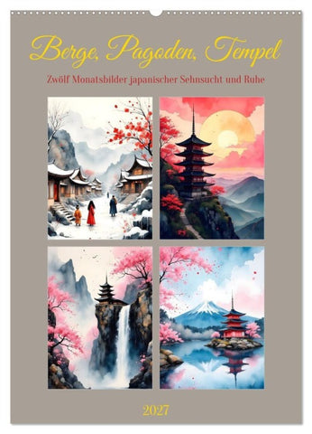 Berge, Pagoden, Tempel (Wandkalender 2027 DIN A2 hoch), CALVENDO Monatskalender