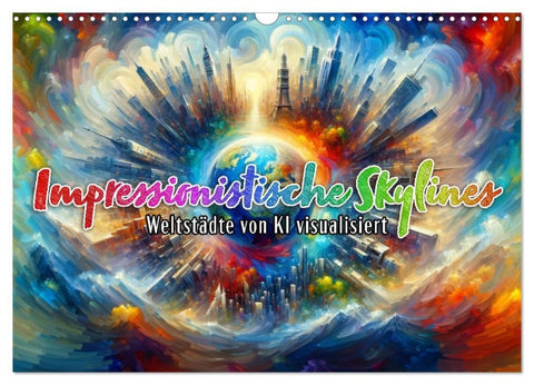 Impressionistische Skylines - Weltstädte von KI visualisiert (Wandkalender 2027 DIN A3 quer), CALVENDO Monatskalender